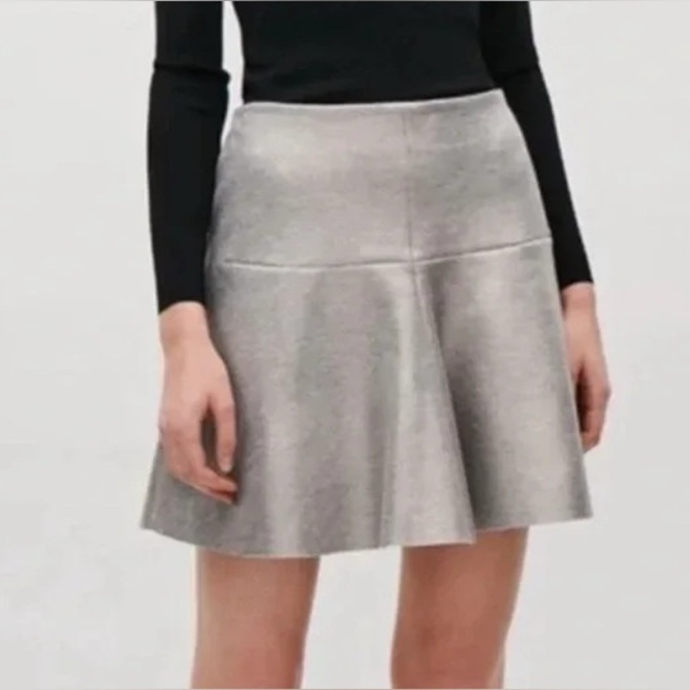 COS S Thick Knit Iridescent Silver Party Holiday Metallic Shimmer Mini Skirt